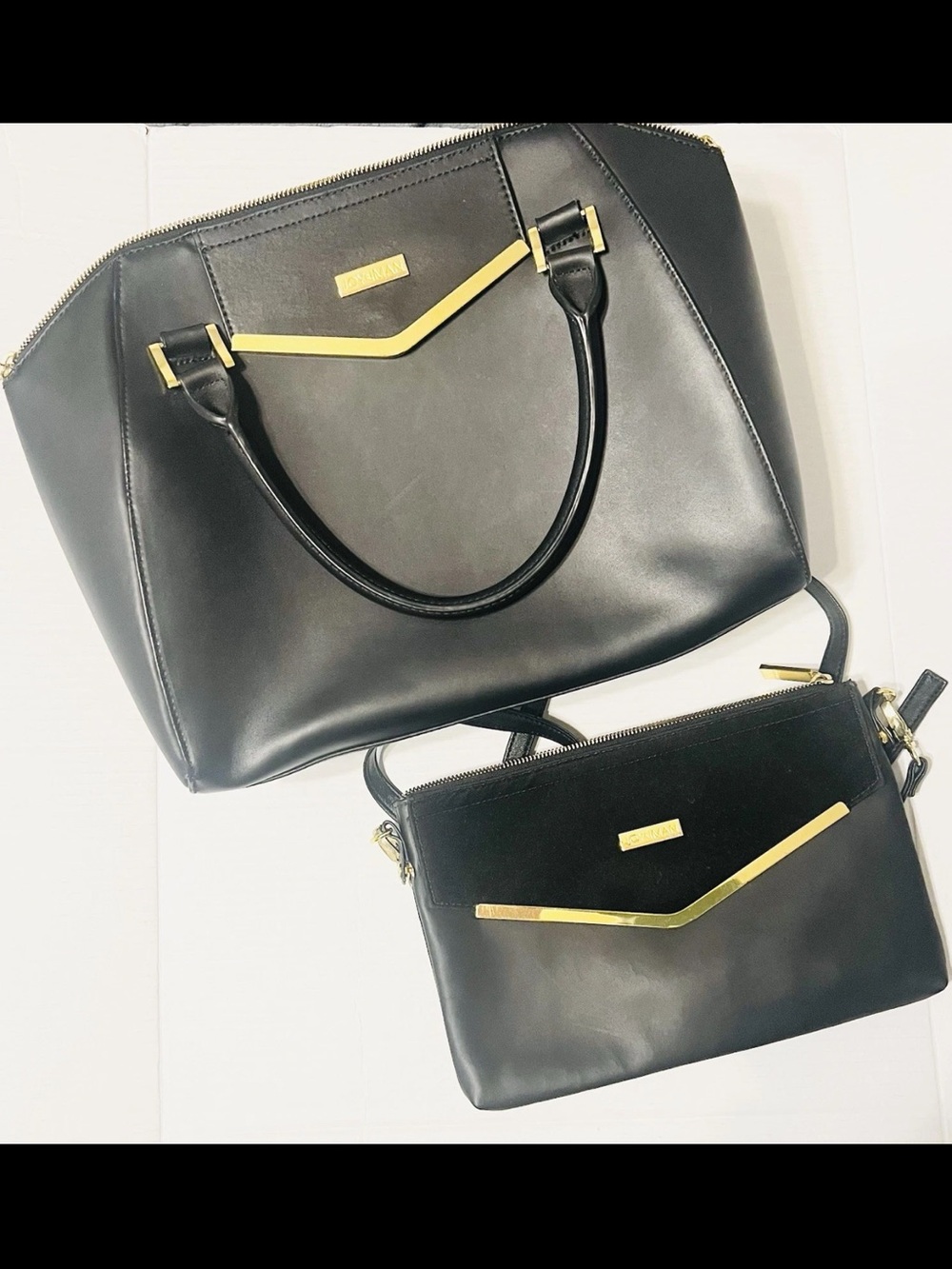 JOY & IMAN Pewter Dome Tote & Crossbody Set with Gold & Suede Accents NEW